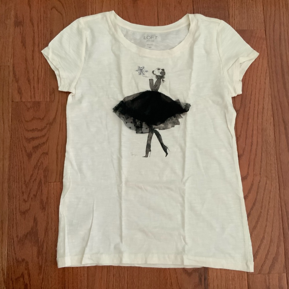LOFT petites tulle detail t-shirt